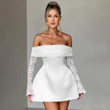 Women's Clothing 2025 Summer New Temperament Shoulder Long Sleeve Sexy Body Lace Short Dress