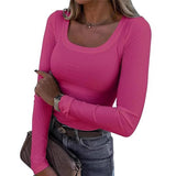 2025 Autumn And Winter Boat Collar Ribs Jersey Folding Body Out Of The Coat Leisure Basic T-Shirt