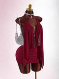 New Solid-Colored Body-In-Com, Sexy Mesh Ribbon With A Back-To-Back Clairvoyant Bag Sling Skirt Dress Woman
