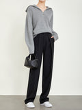Tall Gray Suit Pants Old Money Style Pants Slim Leg Pants Niche Casual Straight Trousers Women