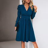 Dili 2025 Autumn And Winter Women's Temperament Elegant And Clean Color V-Neck Long-Sleeved Dress