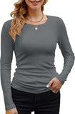 2025 Women's Women's New Ribs Cotton Fabric Base Round Neck Solid Long-Sleeved T-Shirt