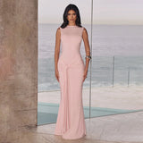 New Autumn 2025 Fashioned Rolled Round Collar High-Rise, Sleeveless And Packed Evening Dress
