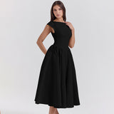 Spring 2025 French Pure Fashion Elegant Waist Thin Sleeveless Back Hollow Dress