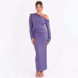 Autumn And Winter New Hot Shoulder Long Sleeve Bag Hip Dress Fashion Sexy Folding Body Dress