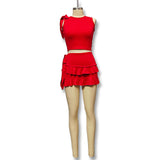 2025 New Women's Fashion Sleeveless Round-Necked Small Vest Open Umbilical Half-Dress Skirt Suit