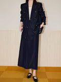 Suit Jacket Women's Double Buckle Twill Design Sense + Penetted Skirt Autumn Twill Retro Temperament Dress