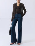 Multi-Season Wear With Fashionable Legs Elastic Imitation Denim Fabric Free Ironing Comfortable Retro Horn Trousers