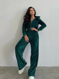 New 2025 Fashion Women's Long-Sleeved Collar Zipper Open-Fleet Tweed Trousers 68HZ