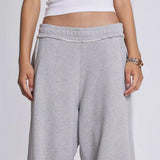 Vintage Gray Trousers Women High-Waisted Loose Thin Haired Side Drag Flooring Casual Pants 68HZ