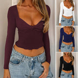Dili 2025 Spring/Summer Blouse Women's Y2K Sexy Low-Chest Kinky Mb Long-Sleeved T-Shirt Girl