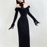 Women's Clothing 2025 Autumn And Winter New Sexy Long-Sleeved Word-Collar High-Waisted Hip Dress 68HZ
