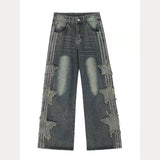 Y2k Vintage Five-Pointed Star Broad-Legged Jeans Women's Trendy High Street Straight Trousers 68HZ