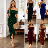 Dili Silk Dress 2025 Autumn And Winter Temperament Elegant One-Word Shoulder Dress
