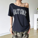 2025 Summer New Women's Street Fashion Letter Print Short-Sleeved Umbilical T-Shirt 68HZ