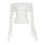 Spring 2025 New Women's Clothing Solid Color Style Fashion Collar Sexy Bare Back Long-Sleeved T-Shirt 68HZ