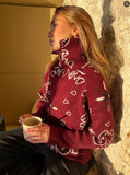 New Niche Print Casual Languid Knitted Collar Zip Open-Sleeved Sweater