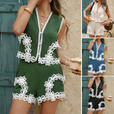 Dili 2025 Spring/Summer Leisure Bohemia Vacation Crash-Colored Vest Shorts 2-Piece Suit Woman