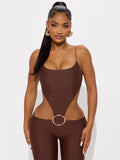 2025 New Women's Fashion Sexy Hollow Sling Joint Blouse Waist Tight Jumpsuit Woman