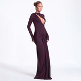 Autumn 2025 New Solid Color Sexy Body Hollow Bag Hip Dress With Temperament Long-Sleeved Dress