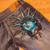 Trendy Statue Of Liberty Jeans Men And Women With The Same Water Wash Old Loose Straight Pants Tide 68HZ