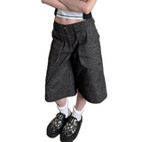 Vintage Large-Size Leopard-Print Denim Five-Point Trousers Women's Summer High Street Straight Loose Thin Leg Trousers 68HZ