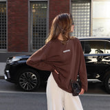 Women's Spring And Summer Loose Solid Color Oversize Round-Neck Long-Sleeved Casual T-Shirt Fashion Dress 68HZ