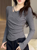 Irregular Design Long-Sleeved T-Shirt Lady Spring And Autumn Dress Wears The New Bottom Shirt In The Small Shirt
