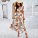 Dili Women's Clothing 2025 Spring And Summer Temperament Print Waist Short-Sleeved Dress