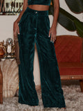 Exploding Women's Velvet Face High-End Loose Button Straight-Tight Broad-Legged Trousers Elegant Commute Leisure Trousers