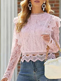 2025 New Solid-Color Bottom Sexy Lace Long-Sleeved Lace Silk Shirt Women's Coat Top