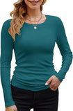 2025 Women's Women's New Ribs Cotton Fabric Base Round Neck Solid Long-Sleeved T-Shirt