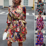 Dili Print Dress Autumn 2025 Autumn Temperament Elegant Long-Sleeved Dress
