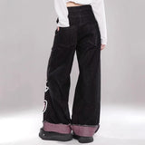 Vintage Graffiti Design-Sensitive Jeans Women Y2K New High-Rise Loose Thin Straight Pants Tide 68HZ