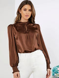 Spring 2025 New Elegant Solid Color Collar Long Sleeve With Straight-Shaped Set Of Front-Faced Women's Top Shirt Women