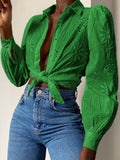 Dili Casual Holiday Fashion Hollow Long Sleeve Open Shirt Women's Clothing 2025 Autumn And Winter