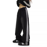 High Street Three Bar Straight Jeans Retro Striped Black Slack Autumn And Winter Loose Drag Broad Leg Pants 68HZ