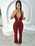 Autumn 2025 New Neck Repair T-Tie With Bare Back Sexy Babes Thorn Trousers Jumpsuit Woman