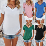 Dili Women's Clothing 2025 Spring And Summer Leisure Solid Color Short-Sleeved V-Neck T-Shirt