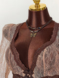 New Lace Splicing Pure Desire To See Hollow Waist Repair Sexy V Horn Sleeve Top Woman