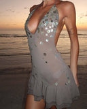 -- 2025 New Summer Hanging Neck Glide V Dress With Coat Dress Sanya Tourist Seaside Resort Wind