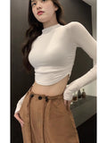 Long-Sleeved Shirt Girl Spring And Autumn Navel Navel With A Bottom Shirt Hot Girl Tight Short Top Slimmed Sexy
