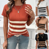 Dili Top Women's 2025 Spring And Summer Temperament Striped Short-Sleeved Sweater