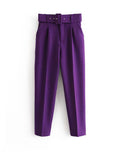 New Casual Pants Slender Slim Slim Belt Decorated Solid Color Straight Sue Nine-Point Pants