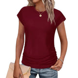 2025 Women's Top Fashion Folded Hat Sleeves Collar Short-Sleeved T-Shirt Solid Color Women's T-Shirt