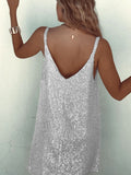 New Sexy Babes Beads V-Neck Short Dress Club Show-Back Slings Dress