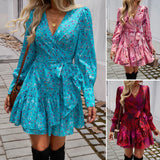 Dili 2025 Autumn And Winter Women's Dress Temperament Elegant V-Neck Print A Dress