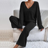 Autumn And Winter Lady's Homewear Set Long-Sleeved Trousers Two Sets Of Ribs To Keep Warm Home Pajamas
