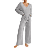 Autumn And Winter Lady's Homewear Set Long-Sleeved Trousers Two Sets Of Ribs To Keep Warm Home Pajamas