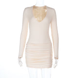 Autumn/Winter 2025 New Long-Sleeved Solid-Colored Bag-Upwear Dress Sexy Knitted Fold-Up Dress